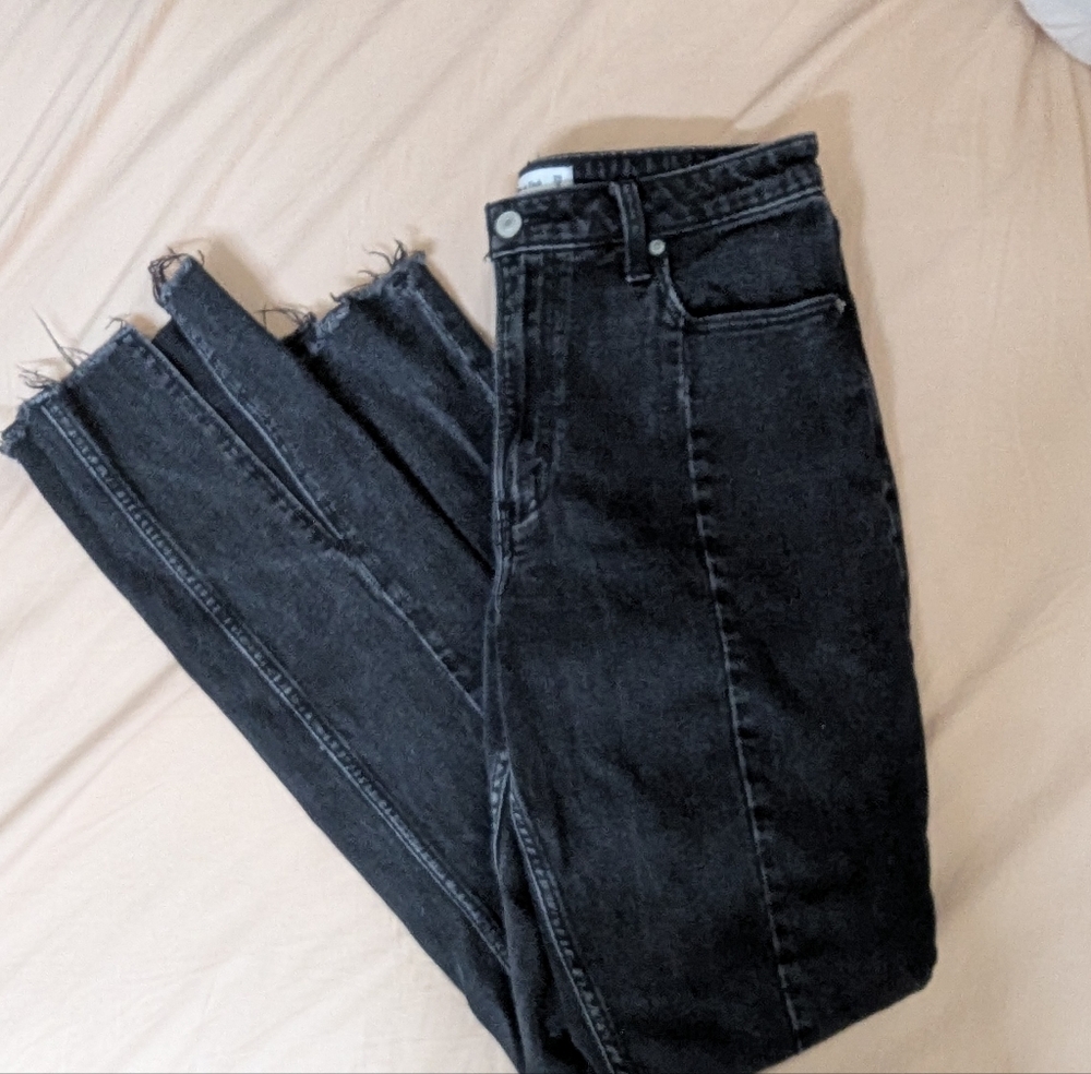 Abercrombie & Fitch Curve Love Black High Rise Front Split Seam Women Jeans - Picture 8 of 16